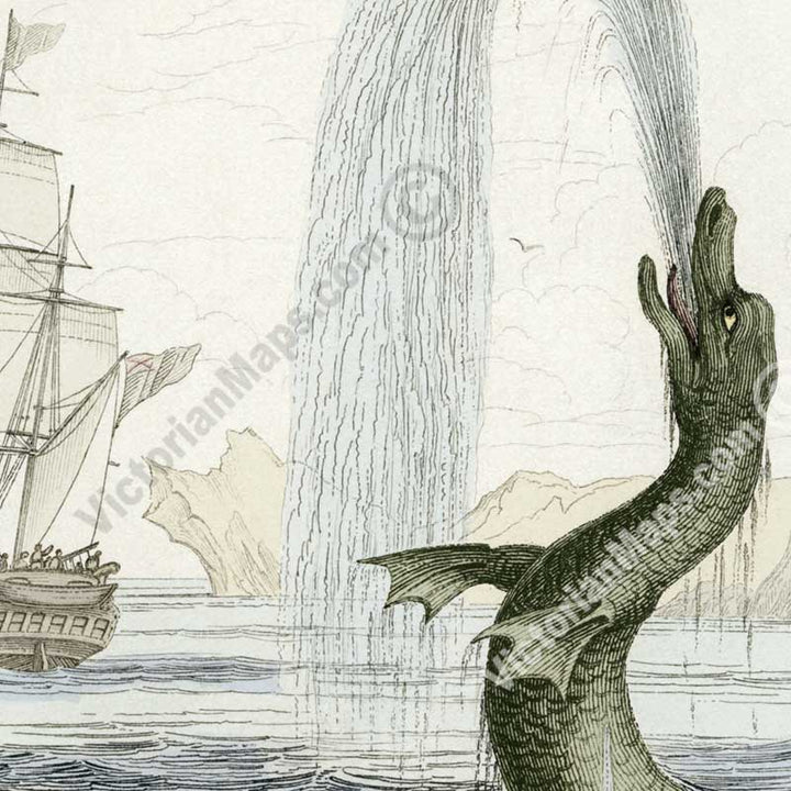 The Great Sea Serpent according to Hans Egede - an engraved hand-coloured print by W. Jardine, 1833 art poster canvas gift