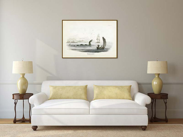 The Great Sea Serpent according to Pontoppidon - an engraved hand-coloured print by W. Jardine, 1833 art poster canvas gift