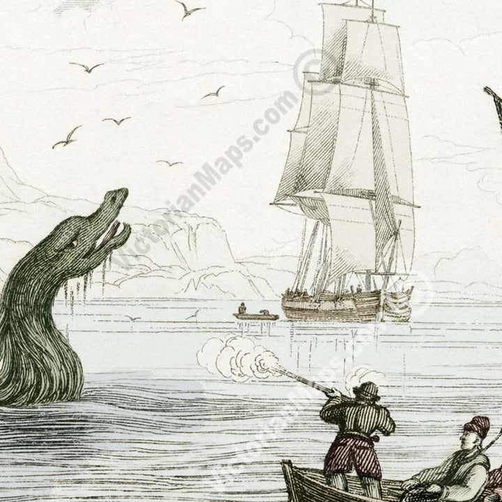 The Great Sea Serpent according to Pontoppidon - an engraved hand-coloured print by W. Jardine, 1833 art poster canvas gift