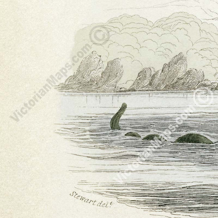 The Great Sea Serpent according to Pontoppidon - an engraved hand-coloured print by W. Jardine, 1833 art poster canvas gift