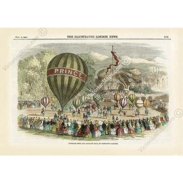 Juvenile Fete and Balloon Race at Cremorne Gardens, London - a print from a page of The Illustrated London News magazine,1859 art poster canvas gift