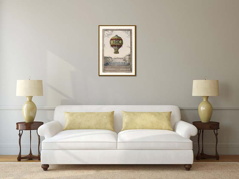 First ascent of Montgolfier brothers hot air balloon in Paris, in 1783 - print by C. Dupont, 1790 art poster canvas gift