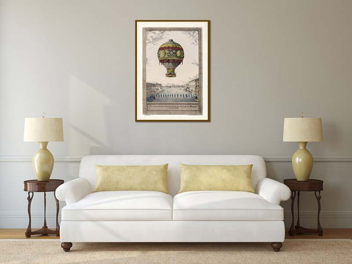First ascent of Montgolfier brothers hot air balloon in Paris, in 1783 - print by C. Dupont, 1790 art poster canvas gift