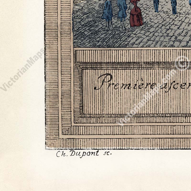 First ascent of Montgolfier brothers hot air balloon in Paris, in 1783 - print by C. Dupont, 1790 art poster canvas gift