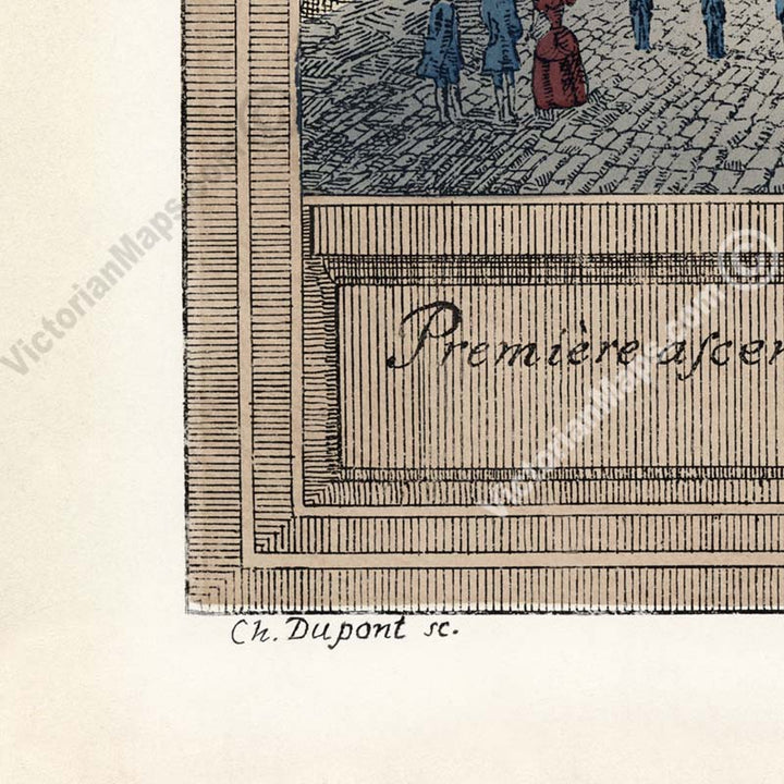First ascent of Montgolfier brothers hot air balloon in Paris, in 1783 - print by C. Dupont, 1790 art poster canvas gift