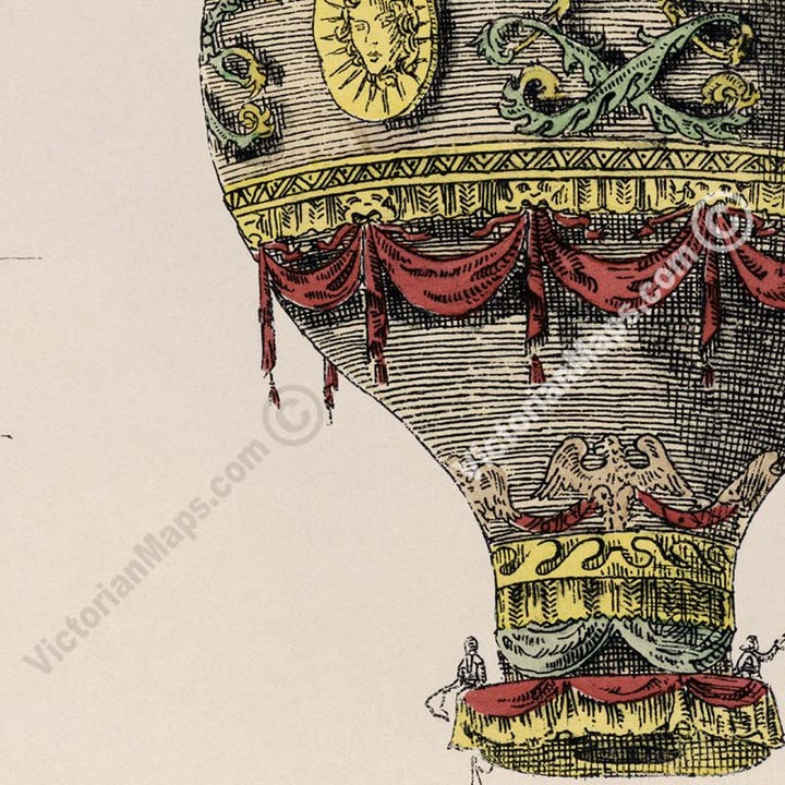 First ascent of Montgolfier brothers hot air balloon in Paris, in 1783 - print by C. Dupont, 1790 art poster canvas gift