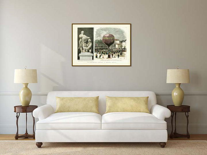The Montgolfier brothers hot air balloon flight centenary at Annonay, France - a Victorian print, The London News magazine, 1883 art poster canvas gift