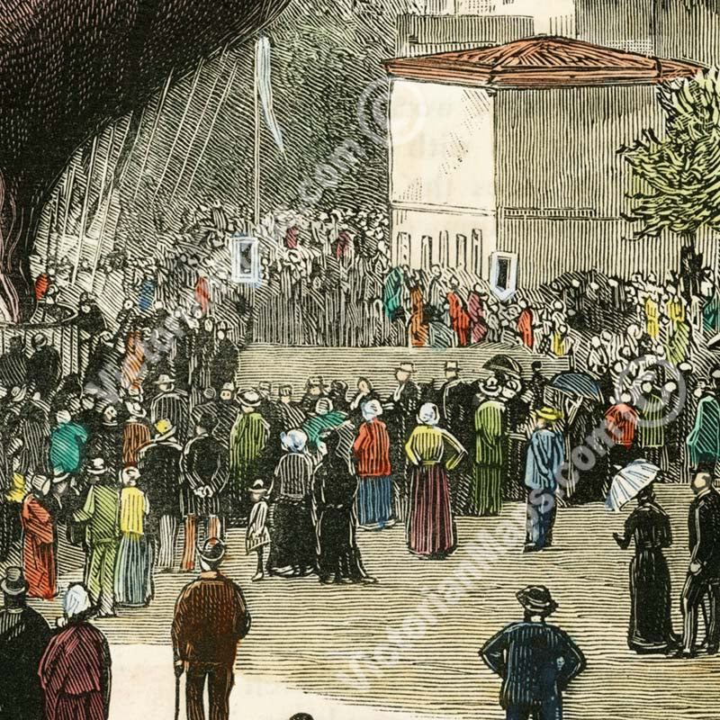 The Montgolfier brothers hot air balloon flight centenary at Annonay, France - a Victorian print, The London News magazine, 1883 art poster canvas gift
