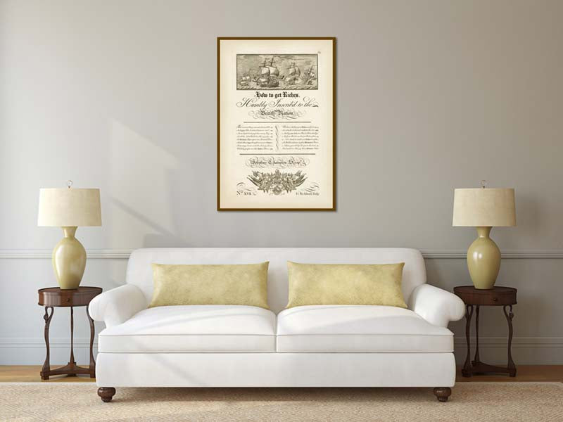 How To Get Riches to British Nation - an inspirational calligraphy engraved print by G. Bickham, 1736 art poster canvas gift