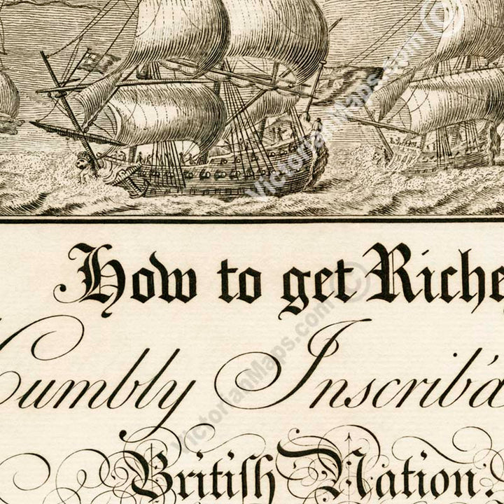 How To Get Riches to British Nation - an inspirational calligraphy engraved print by G. Bickham, 1736 art poster canvas gift