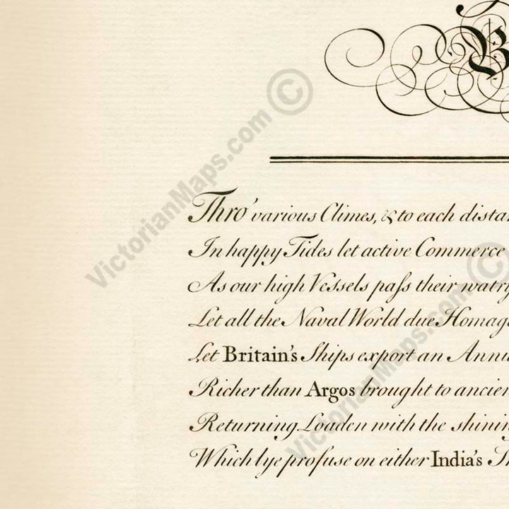 How To Get Riches to British Nation - an inspirational calligraphy engraved print by G. Bickham, 1736 art poster canvas gift