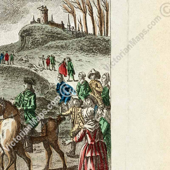 First Hydrogen Balloon flight & landing - an engraved and hand-coloured print by J. Chereau, 1783 art poster canvas gift