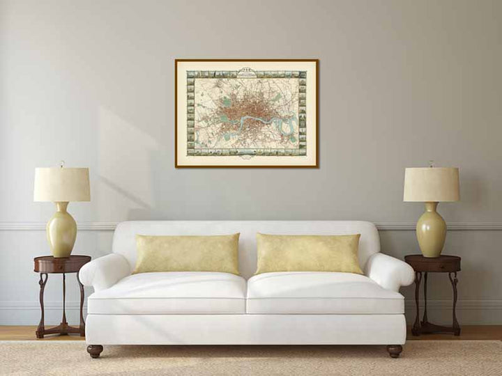 The Illustrated Plan of London and its Environs, in commemoration of The Great Exhibition - a map of Victorian London by J. Tallis and J. Rapkin, 1851 art print poster canvas gift