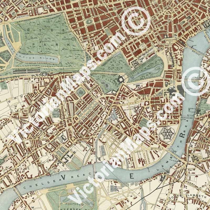 The Illustrated Plan of London and its Environs, in commemoration of The Great Exhibition - a map of Victorian London by J. Tallis and J. Rapkin, 1851 art print poster canvas gift