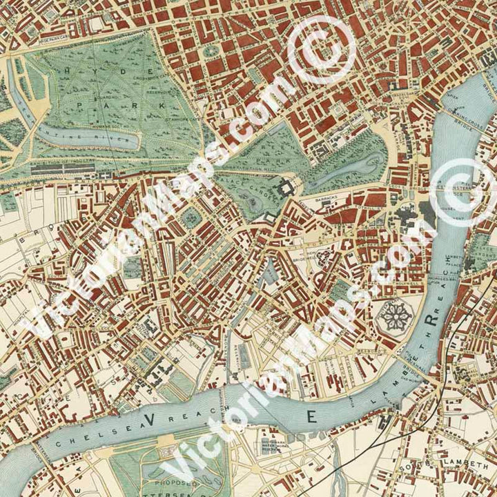 The Illustrated Plan of London and its Environs, in commemoration of The Great Exhibition - a map of Victorian London by J. Tallis and J. Rapkin, 1851 art print poster canvas gift