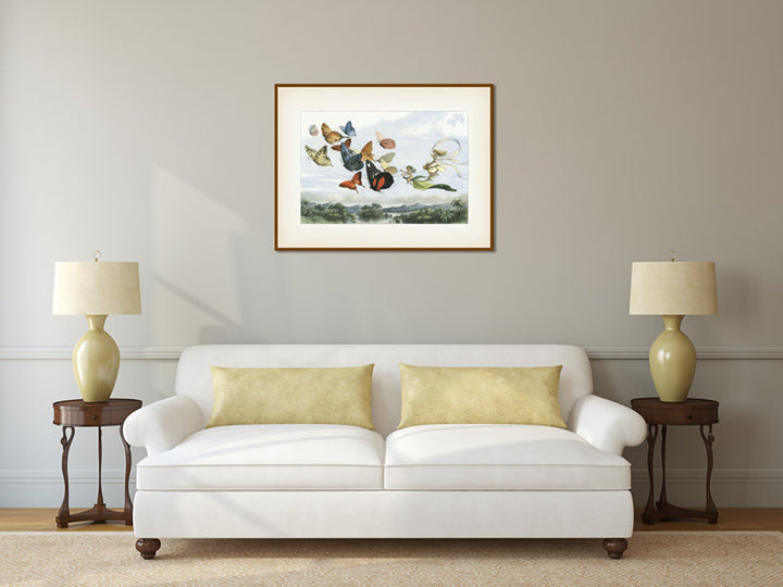 The Fairy Queen takes an airy drive in a carriage drawn by butterflies - a Victorian engraving by R. Doyle, In Fairyland: A series of Pictures from the Elf-World, 1780 art print poster canvas gift