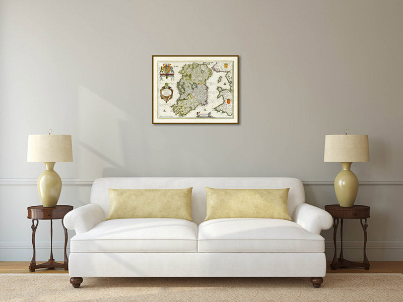 Hibernia Regnum Vulgo Ireland - old map of Ireland by Janssonius & Hondius, Atlas Novus, 1638 art print poster canvas gift