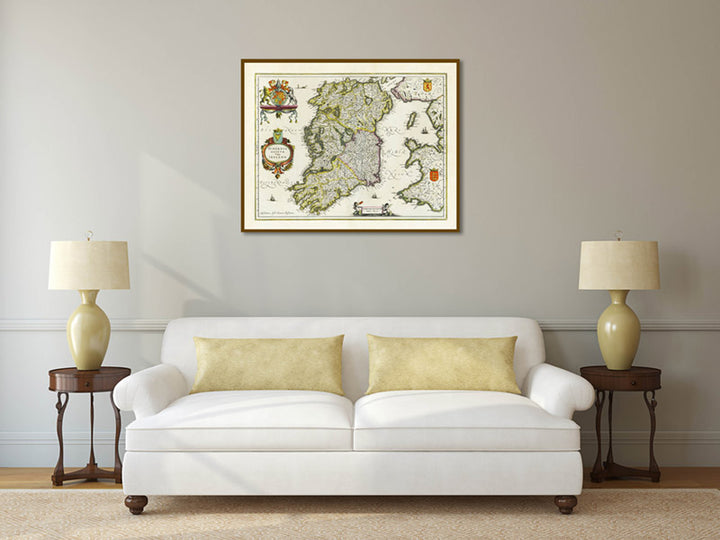 Hibernia Regnum Vulgo Ireland - old map of Ireland by Janssonius & Hondius, Atlas Novus, 1638 art print poster canvas gift