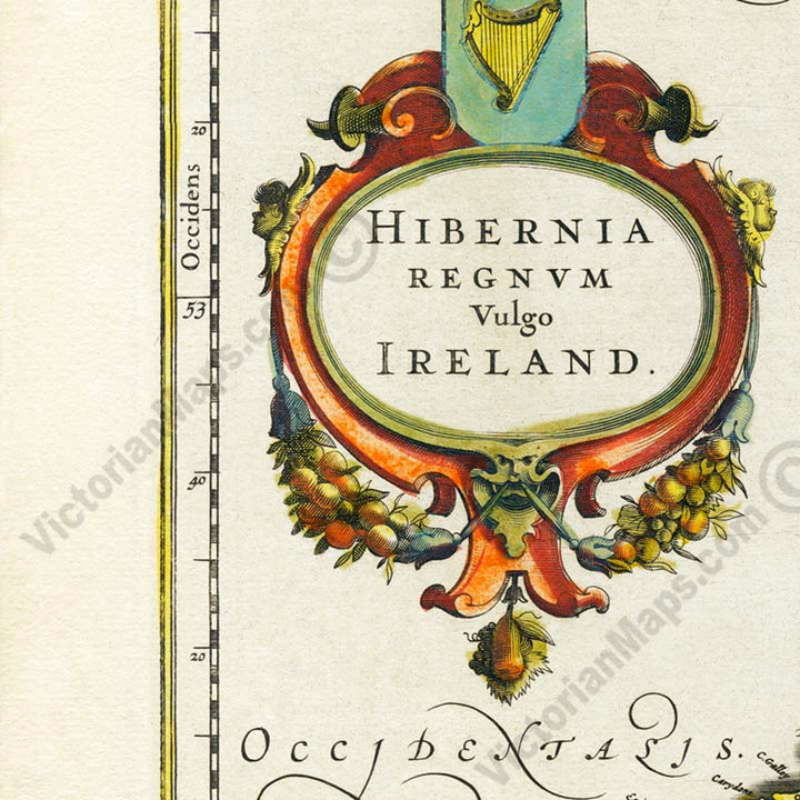 Hibernia Regnum Vulgo Ireland - old map of Ireland by Janssonius & Hondius, Atlas Novus, 1638 art print poster canvas gift