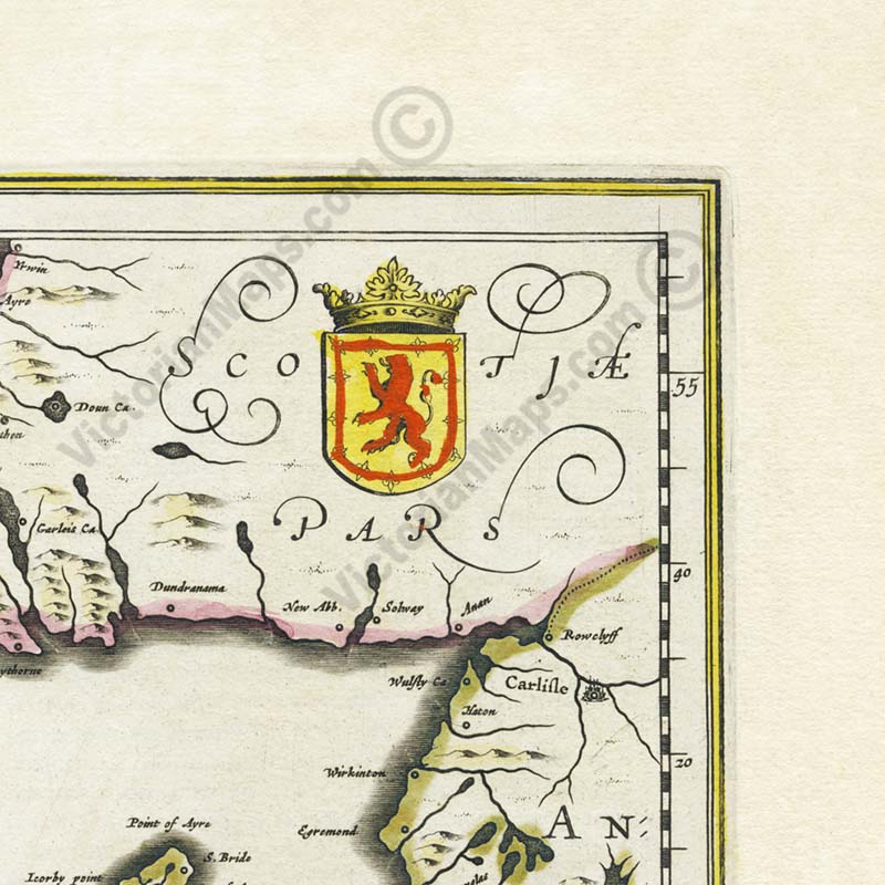 Hibernia Regnum Vulgo Ireland - old map of Ireland by Janssonius & Hondius, Atlas Novus, 1638 art print poster canvas gift