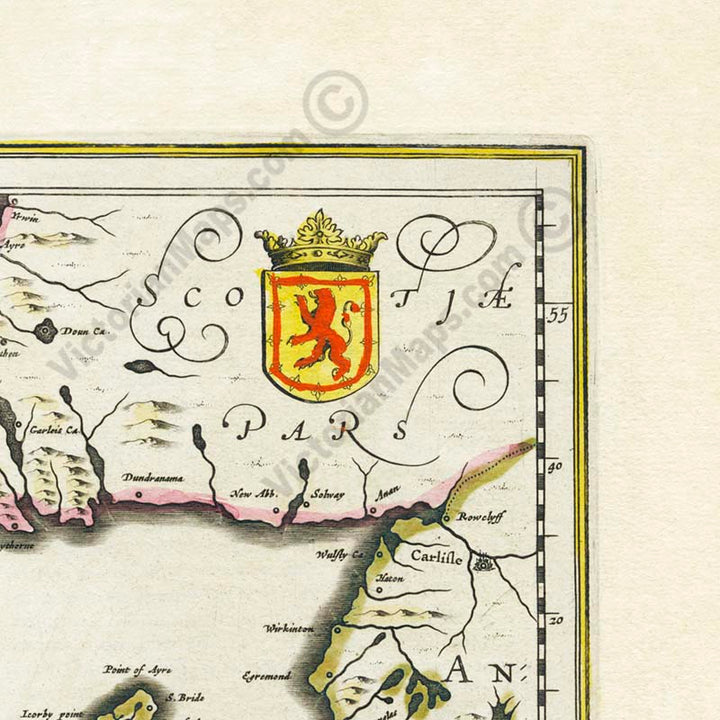 Hibernia Regnum Vulgo Ireland - old map of Ireland by Janssonius & Hondius, Atlas Novus, 1638 art print poster canvas gift