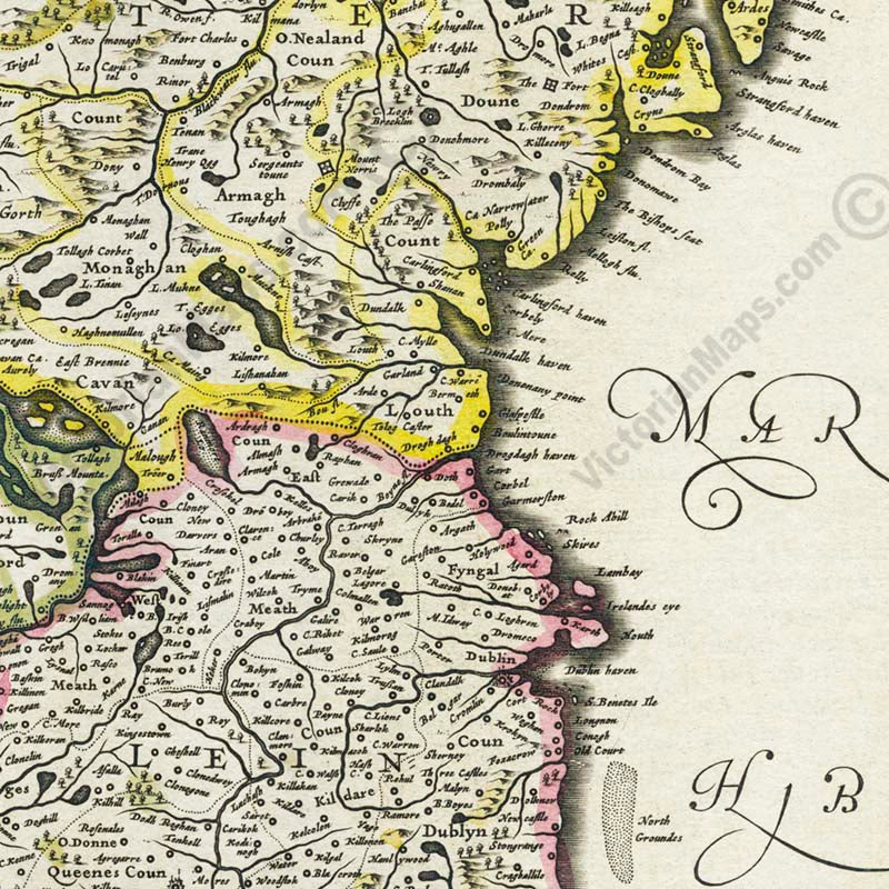 Hibernia Regnum Vulgo Ireland - old map of Ireland by Janssonius & Hondius, Atlas Novus, 1638 art print poster canvas gift