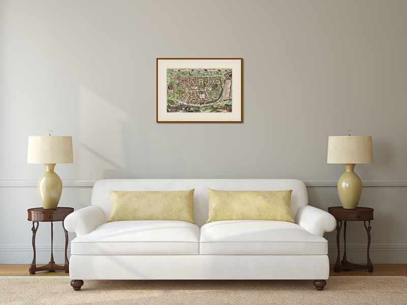 Ancient Jerusalem birds-eye plan map - a print by Joseph Moxon, 1671 art print poster canvas gift