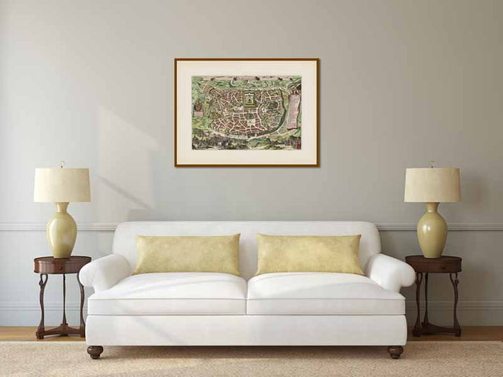 Ancient Jerusalem birds-eye plan map - a print by Joseph Moxon, 1671 art print poster canvas gift