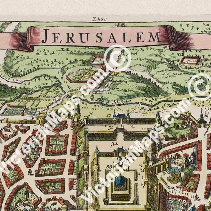 Ancient Jerusalem birds-eye plan map - a print by Joseph Moxon, 1671 art print poster canvas gift