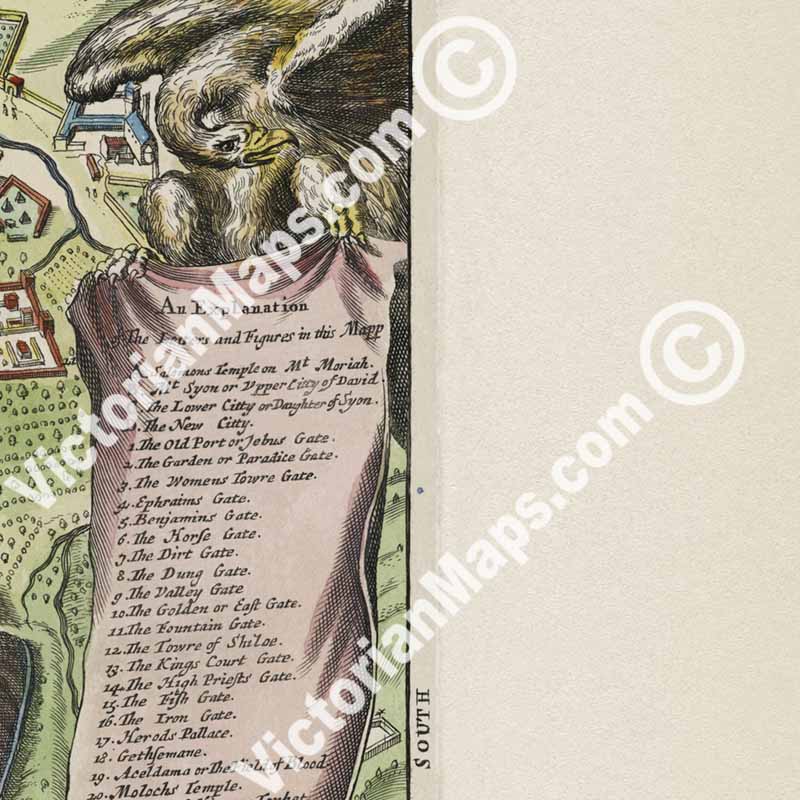 Ancient Jerusalem birds-eye plan map - a print by Joseph Moxon, 1671 art print poster canvas gift