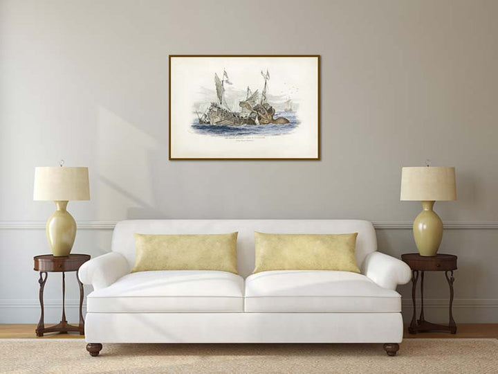 The Kraken supposed a sepia or cuttle-fish from Denys Montfort - engraved hand-coloured print by W. Jardine, 1833 art poster canvas gift