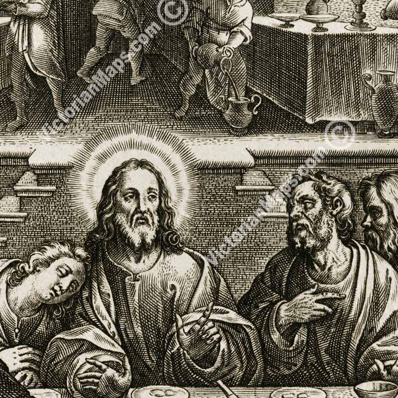 The Last Supper, Jesus Christ and Twelve Apostles - an engraving by P. Galle (after Stradanus), 1580 art print poster canvas gift