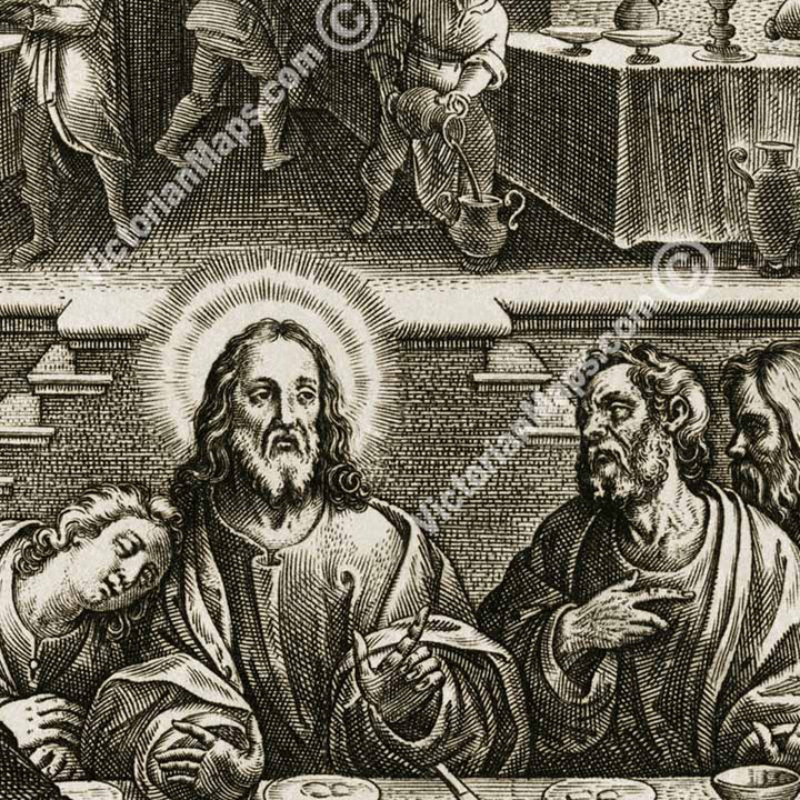 The Last Supper, Jesus Christ and Twelve Apostles - an engraving by P. Galle (after Stradanus), 1580 art print poster canvas gift