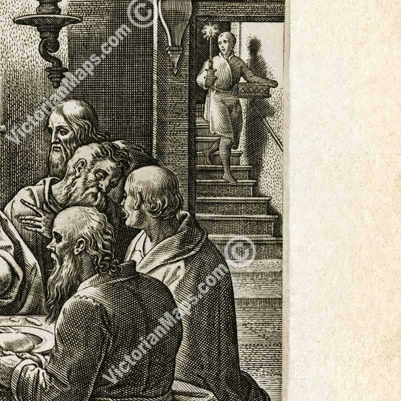 The Last Supper, Jesus Christ and Twelve Apostles - an engraving by P. Galle (after Stradanus), 1580 art print poster canvas gift