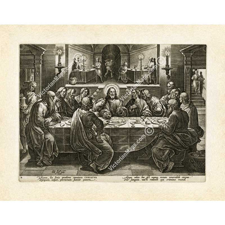 The Last Supper, Jesus Christ and Twelve Apostles - an engraving by P. Galle (after Stradanus), 1580 art print poster canvas gift