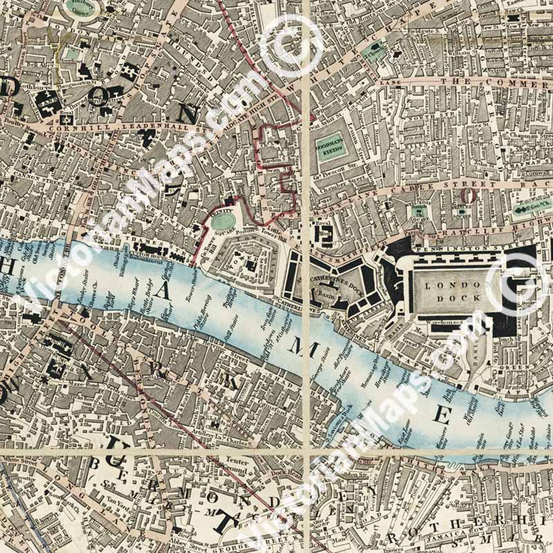 Cruchley's New PLAN of LONDON improved including the East and West India Docks, a map by George F. Cruchley, 1832 art print poster canvas gift