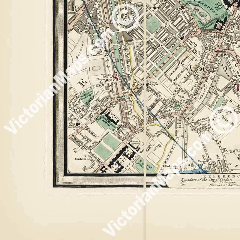 Cruchley's New PLAN of LONDON improved including the East and West India Docks, a map by George F. Cruchley, 1832 art print poster canvas gift