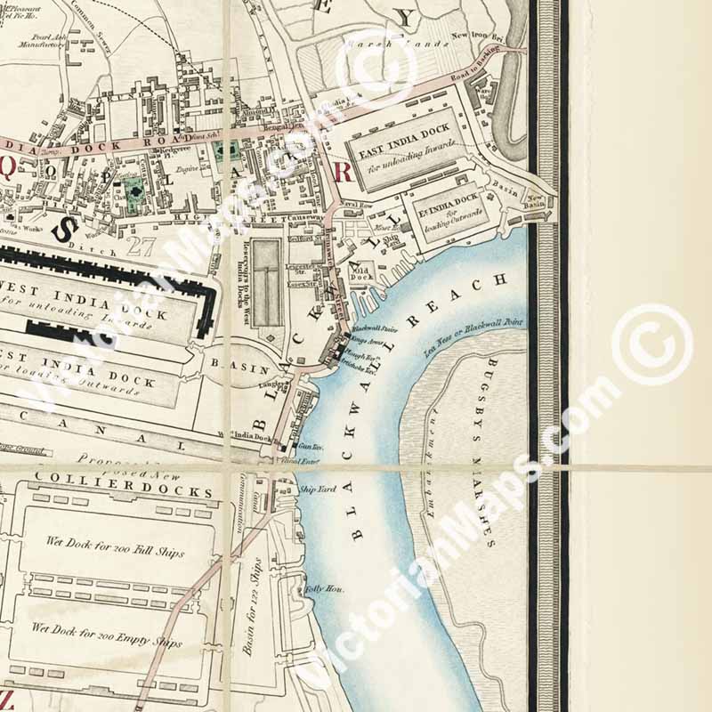 Cruchley's New PLAN of LONDON improved including the East and West India Docks, a map by George F. Cruchley, 1832 art print poster canvas gift