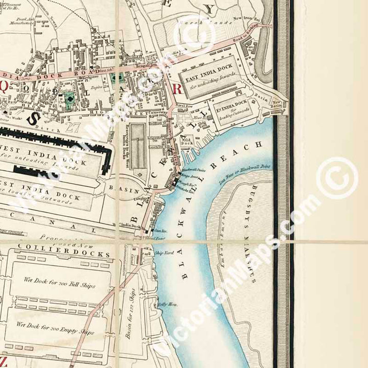 Cruchley's New PLAN of LONDON improved including the East and West India Docks, a map by George F. Cruchley, 1832 art print poster canvas gift