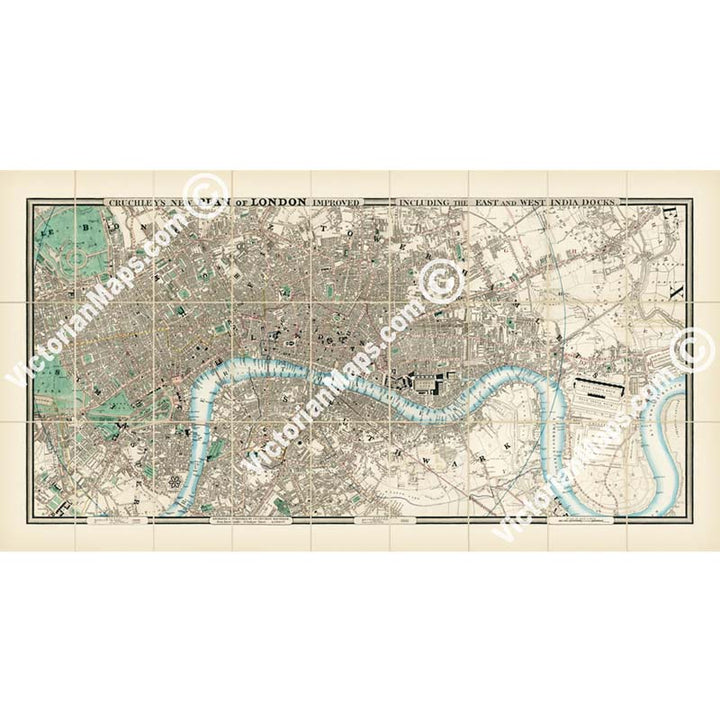 Cruchley's New PLAN of LONDON improved including the East and West India Docks, a map by George F. Cruchley, 1832 art print poster canvas gift