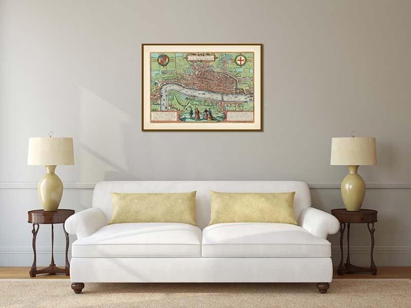 Londinum Feracissimi Angliae Regni Metropolis - the first known map of Elizabethan London by Braun & Hogenberg, 1572 art print poster canvas gift