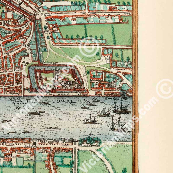 Londinum Feracissimi Angliae Regni Metropolis - the first known map of Elizabethan London by Braun & Hogenberg, 1572 art print poster canvas gift