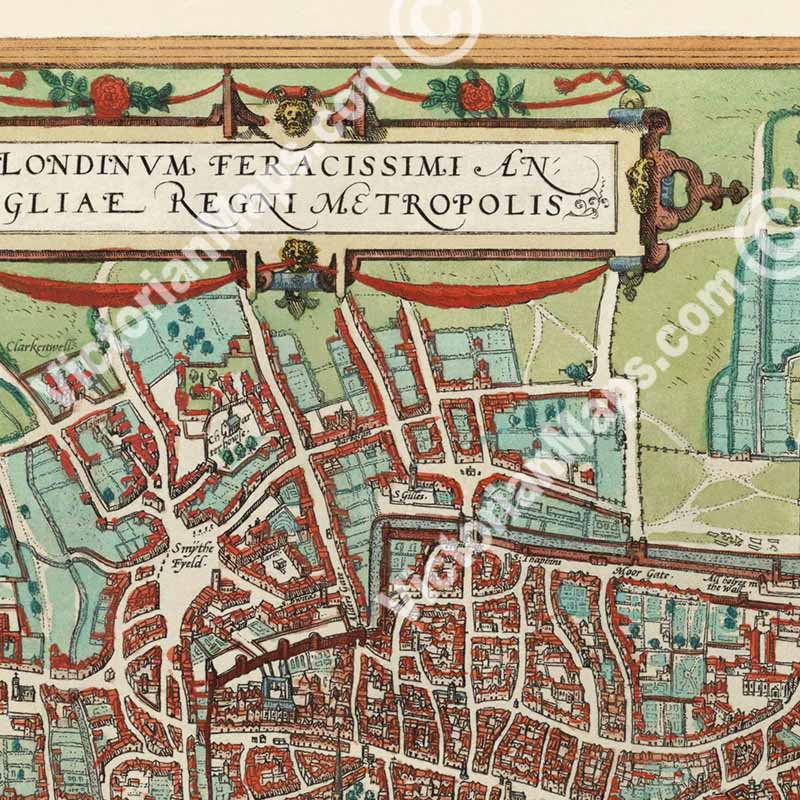 Londinum Feracissimi Angliae Regni Metropolis - the first known map of Elizabethan London by Braun & Hogenberg, 1572 art print poster canvas gift