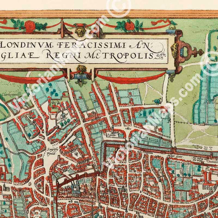 Londinum Feracissimi Angliae Regni Metropolis - the first known map of Elizabethan London by Braun & Hogenberg, 1572 art print poster canvas gift