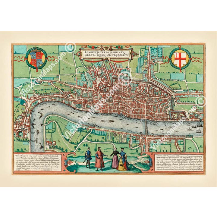Londinum Feracissimi Angliae Regni Metropolis - the first known map of Elizabethan London by Braun & Hogenberg, 1572 art print poster canvas gift