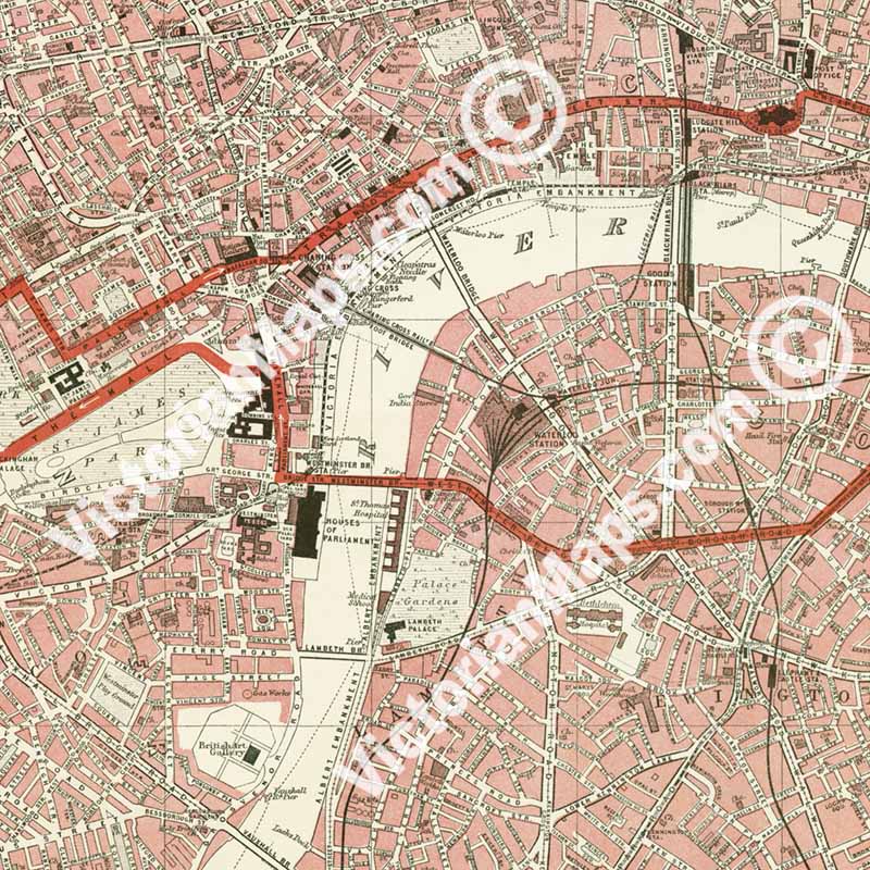 The Diamond Jubilee Plan of London - a map of Victorian London & Queen Victoria procession route, by John Bartholomew, 1897 art print poster canvas gift