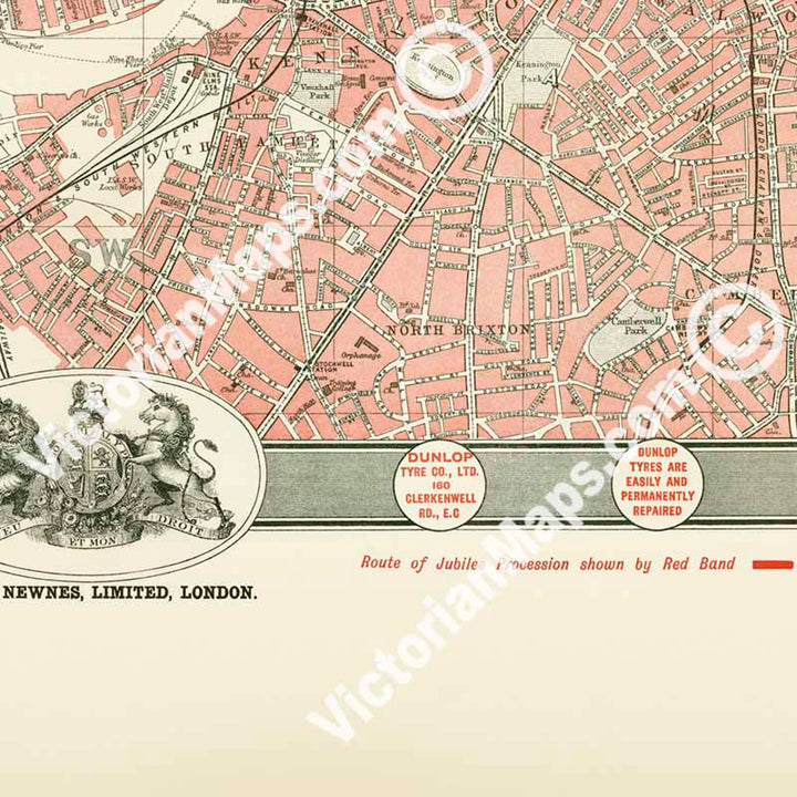 The Diamond Jubilee Plan of London - a map of Victorian London & Queen Victoria procession route, by John Bartholomew, 1897 art print poster canvas gift