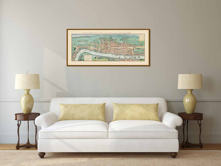 London and Westminster in the Reign of Queen Elizabeth Anno Dom. 1563, a map of Tudor London published by J. Wallis in 1780 art print poster canvas gift