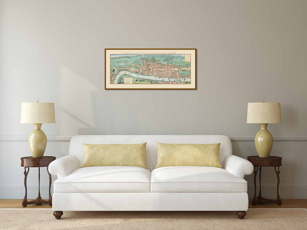London and Westminster in the Reign of Queen Elizabeth Anno Dom. 1563, a map of Tudor London published by J. Wallis in 1780 art print poster canvas gift