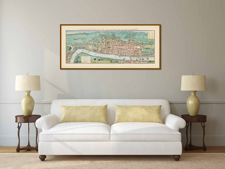 London and Westminster in the Reign of Queen Elizabeth Anno Dom. 1563, a map of Tudor London published by J. Wallis in 1780 art print poster canvas gift
